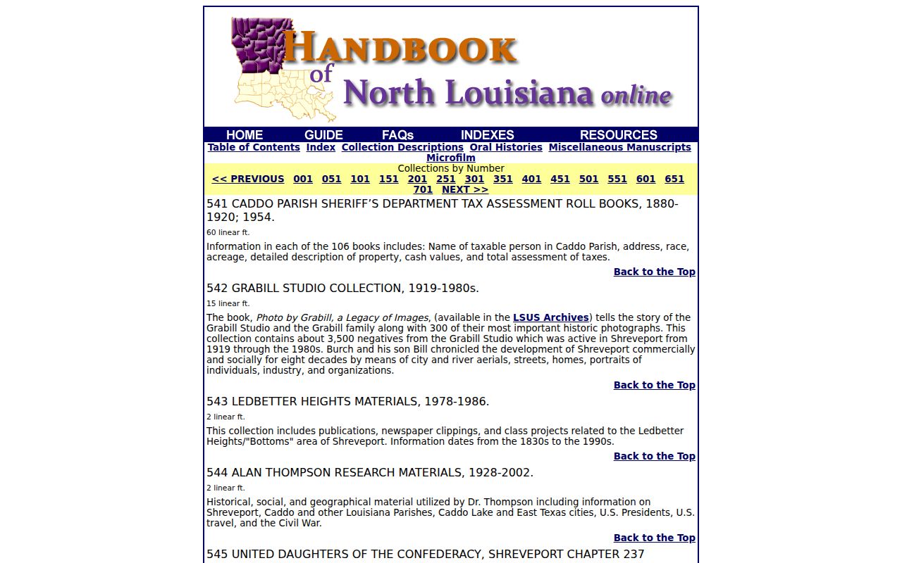 LSUS guide for Caddo Parish tax assessment roll books