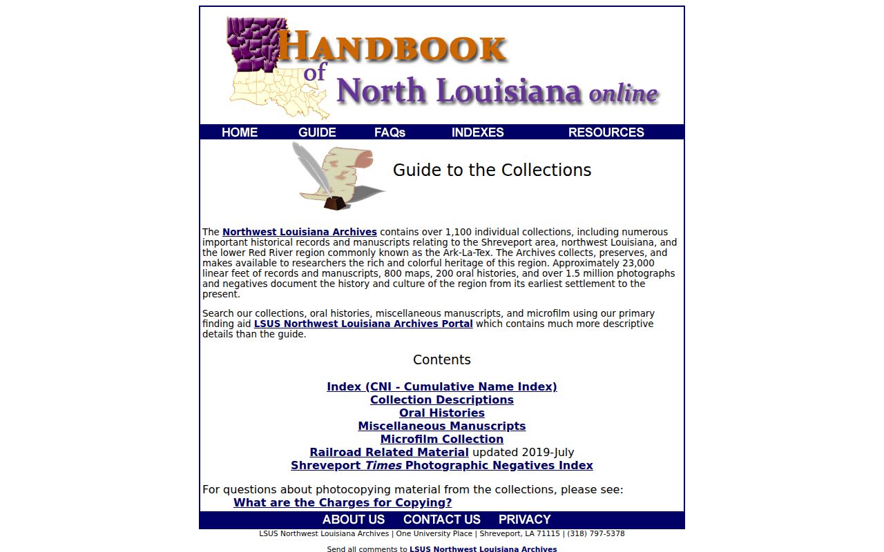 LSUS Northwest Louisiana Archives online collection guide