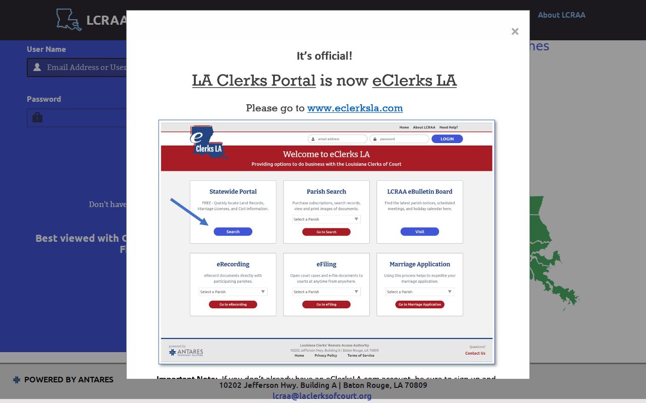 Louisiana clerks portal used to search Caddo Parish deed indexes