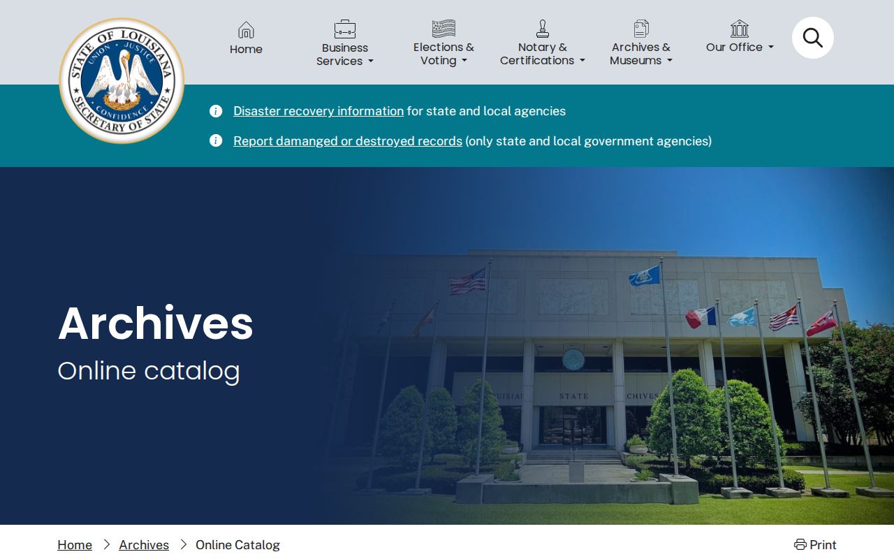 Louisiana State Archives catalog for older Caddo Parish resident and property records