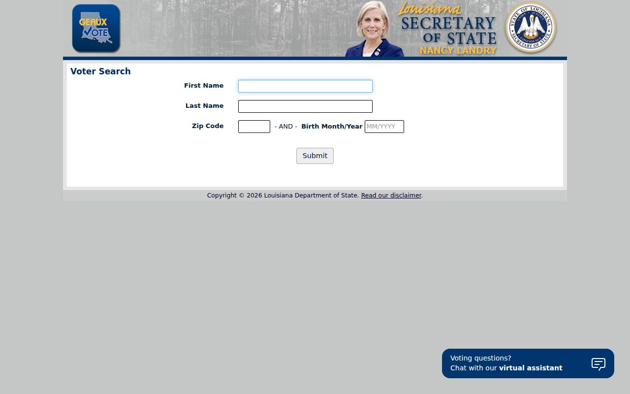 Caddo Parish resident lookup voter name form