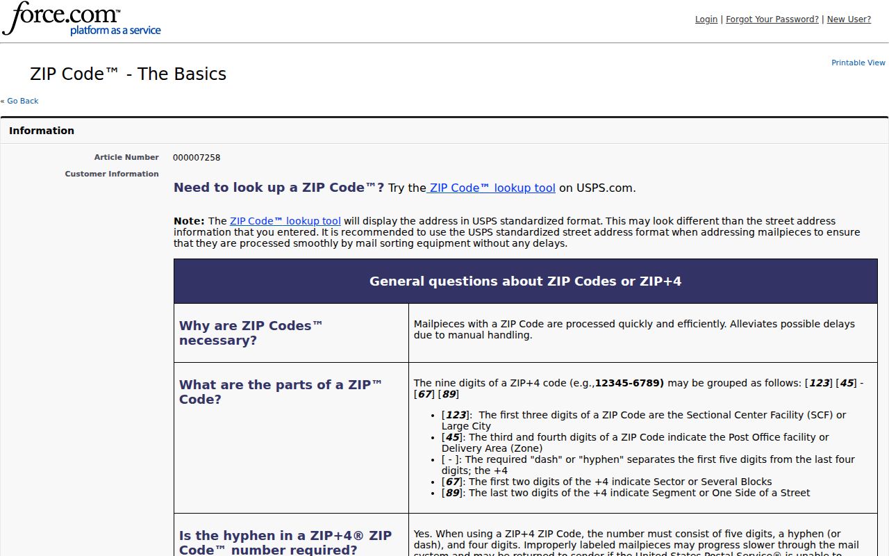 USPS guidance explaining how ZIP codes and delivery areas work